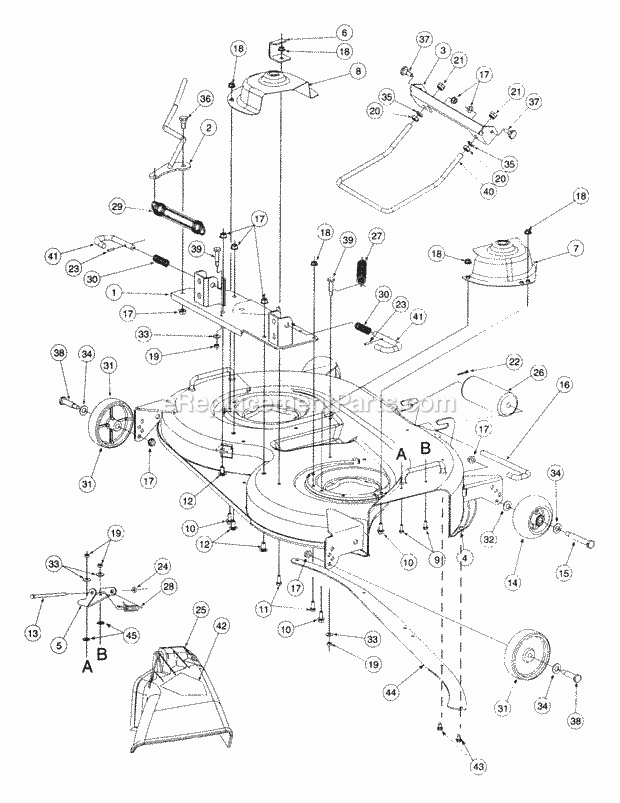 42" Deck Assembly Diagram and Parts List for 2176 13A-274G100 Cub Cadet Lawn Tractor